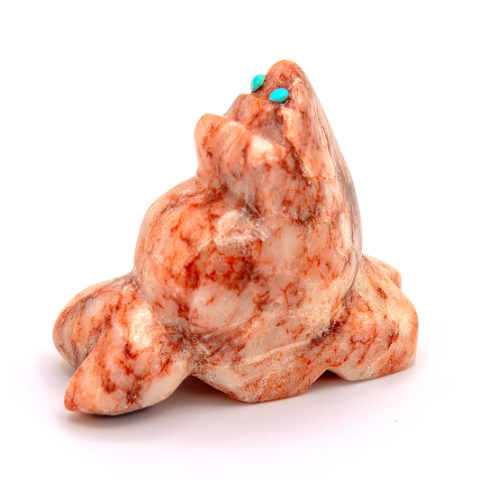 Alabaster Coyote with Inlaid Turquoise