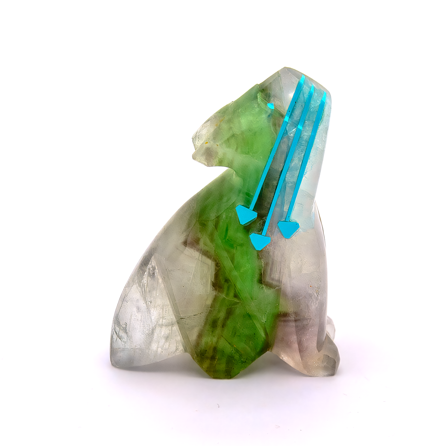 Fluorite Coyote with Turquoise Heartlines